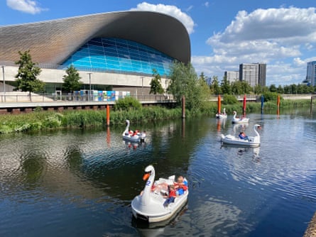 Swan pedalos in the Olympic Park.