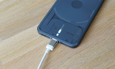 The Nothing Phone 2 charging.