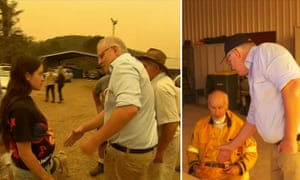 Prime minister Scott Morrison attempts to shake hands with people in Cobargo