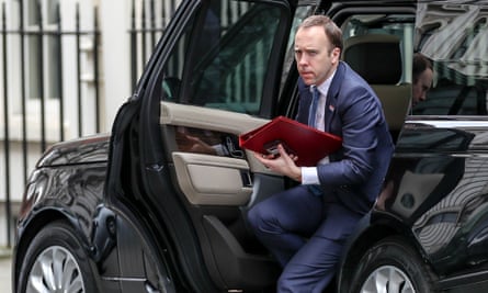 Matt Hancock, the health secretary, arrives for a meeting at Downing Street.