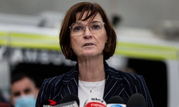 Victorian Health Minister Mary-Anne Thomas speaks to media during a press conference at Ambulance Victoria Training Centre in Dandenong South, Melbourne, Thursday, July 28, 2022. (AAP Image/Diego Fedele) NO ARCHIVING