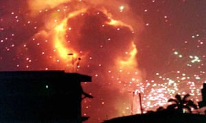 An image taken by a bystander of the devastating explosion to rock Lagos in 2002, at the cityâs main armoury.