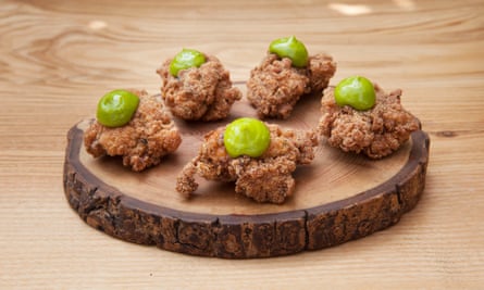 Fenn’s FCC fried chicken with wild garlic puree: ‘A feisty, peppery, high-end spin on KFC-style popcorn chicken nuggets.’
