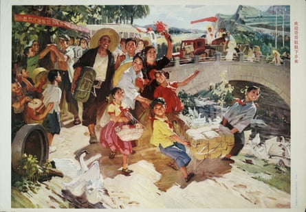 A propaganda poster depicting people welcoming ‘educated youth’ from the cities when they were sent to the countryside during China’s cultural revolution.