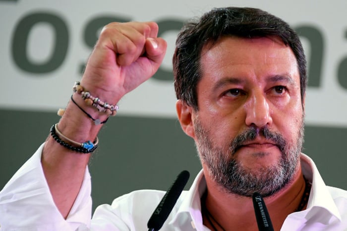 Matteo Salvini, leader of the far-right League party, in Florence, Italy, on 18 September 2020