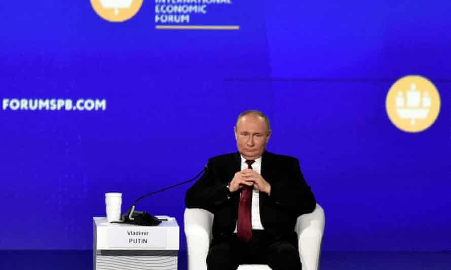 Russia-Ukraine war: Boris Johnson promises to give Ukraine ‘strategic endurance’ to prevail; Putin calls sanctions ‘reckless’ – live 9 The Russian president, Vladimir Putin, at the St Petersburg international economic forum.