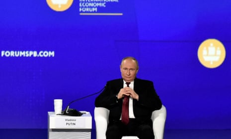 The Russian president, Vladimir Putin, at the St Petersburg international economic forum.