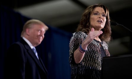 Sarah Palin endorses Trump during a rally at Iowa State University in January 2016.