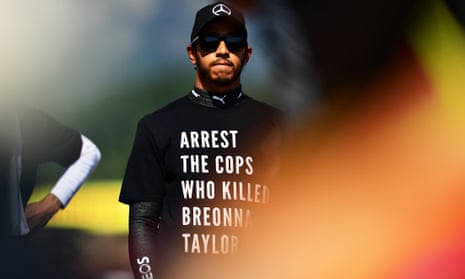 Lewis Hamilton of Great Britain and Mercedes GP wears a shirt in tribute to the late Breonna Taylor