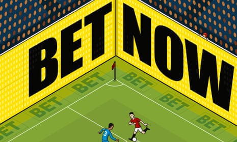 Illustration of a large pitchside advertisement advertising betting