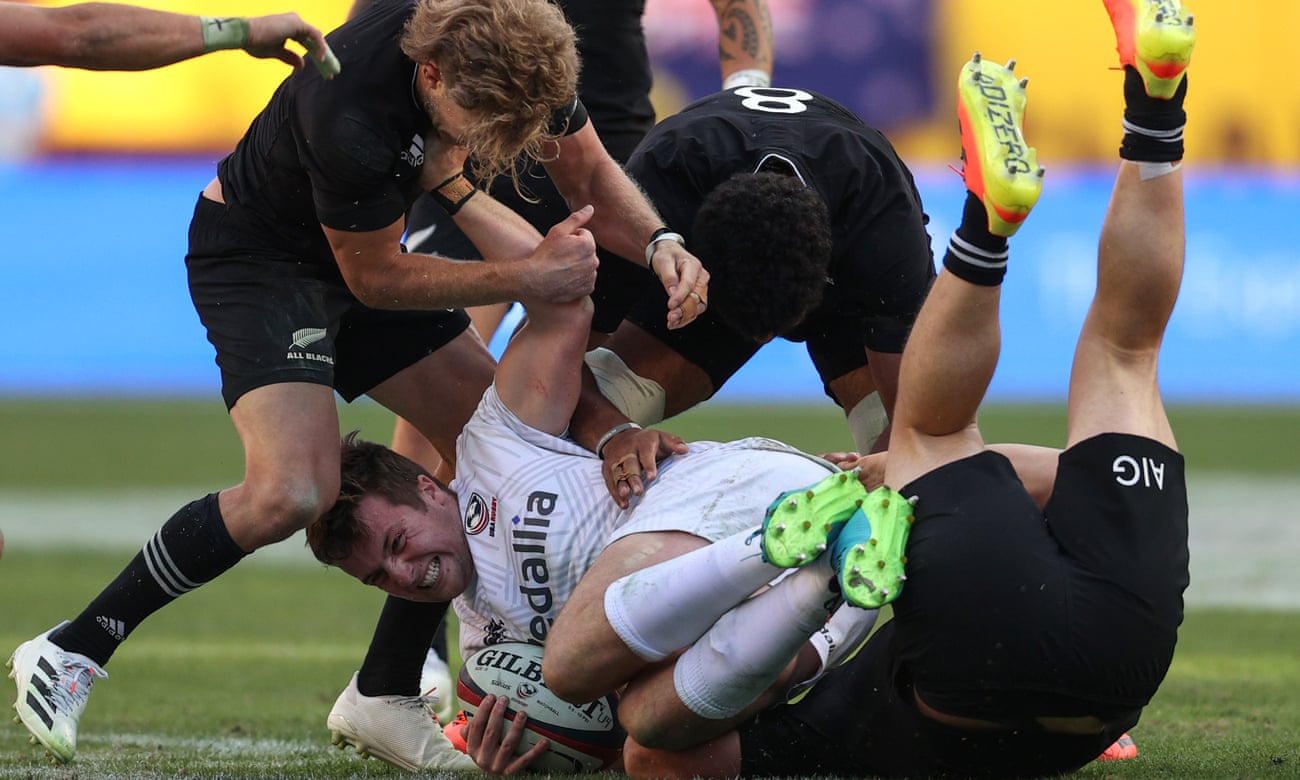Luke Carty of the US Eagles is tackled against the All Blacks at FedExField in October.