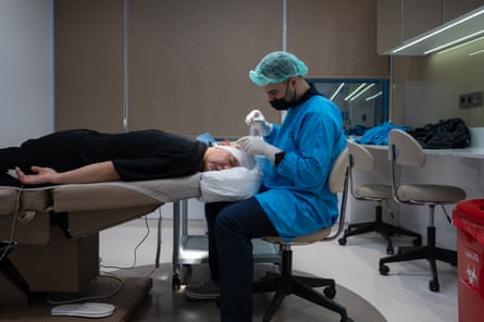 A patient undergoes a hair transplantation