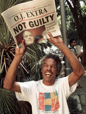 A man celebrates OJ Simpson’s acquittal in 1995