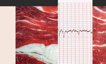 illustration shows meat interlaced with an image showing a squiggly line resembling a health monitor