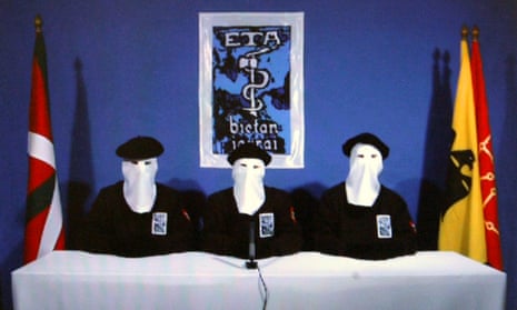 A still from a video published in January 2011 of Eta members announcing a ‘permanent, verifiable ceasefire’.