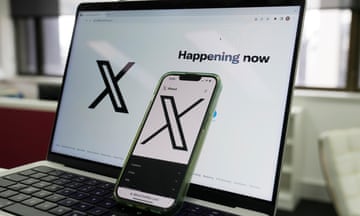 The opening page of X is displayed on a computer and phone in Sydney