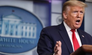 Donald Trump speaks during a press briefing at the White House on Thursday in Washington DC.