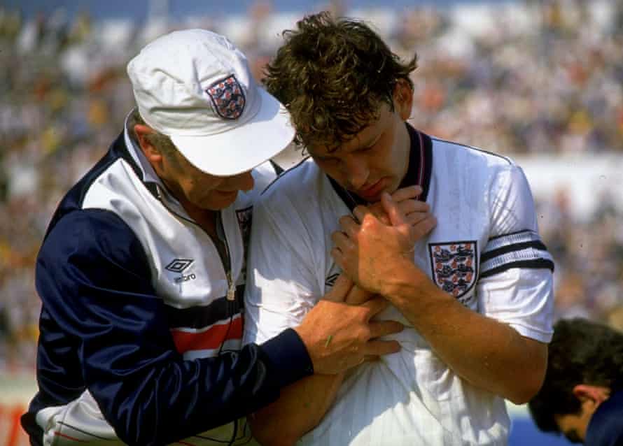 England captain Brian Robson injured his shoulder in the 1986 World Cup Group F match against Morocco and was helped off the court.