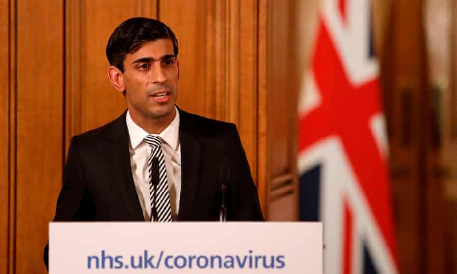The UK chancellor, Rishi Sunak, at a coronavirus news conference in Downing Street