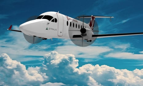 A digital image of a retrofitted Skytrans Beech 1900D airliner - the Queensland airline is hoping to put Australia's first hydrogen fuelled aircraft into servic by 2026.