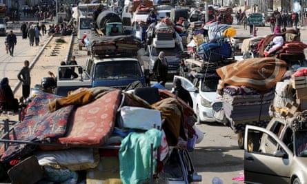 Displaced Palestinians wait to be allowed to return to their homes in northern Gaza