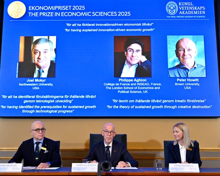 Nobel economics prize goes to three researchers for work explaining tech and innovation-driven growth – business live