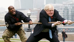 Boris Johnson takes part in a tug-of-war