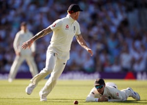 Joe Root on the floor after dropping a catch from Steve Smith.