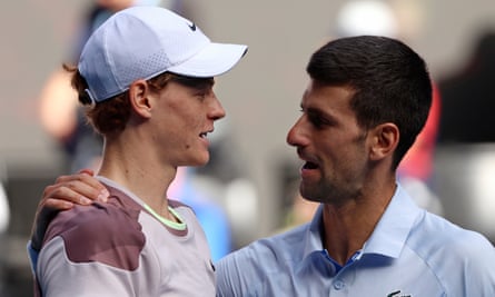 Jannik Sinner is congratulated by Novak Djokovic after beating the Serb in the Australian Open semi-finals last January.