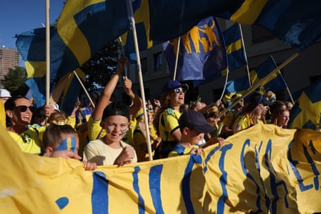 Sweden fans on a fan walk to the stadium.