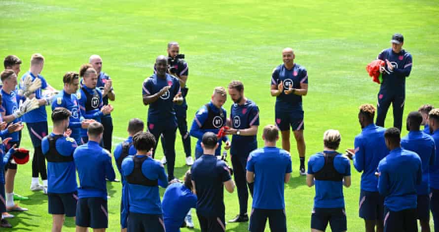 Jarrod Bowen getting his England cap in Munich.