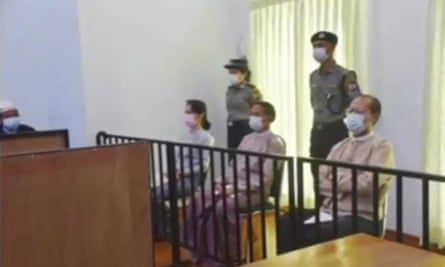 Deposed Myanmar leader Aung San Suu Kyi appeared publicly in court on Monday.