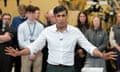 Rishi Sunak gestures during a question and answer session at Supacat Ltd in Honiton, Devon
