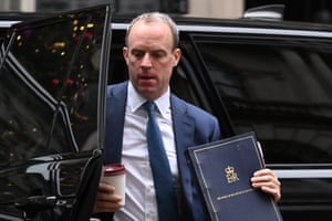 The deputy prime minister, Dominic Raab, arrives at No 10 for a cabinet meeting in London, UK