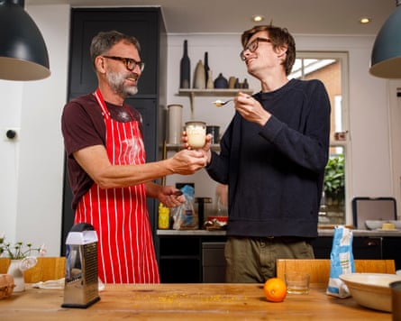Tim Dowling and his son taste a flummery.