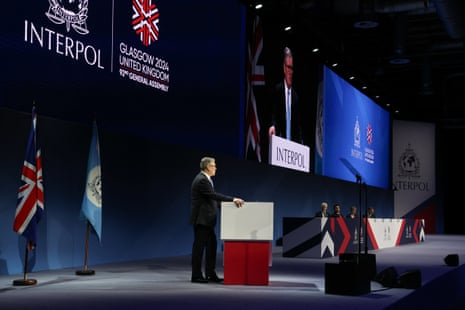 Keir Starmer speaking at the Interpol general assembly in Glasgow.