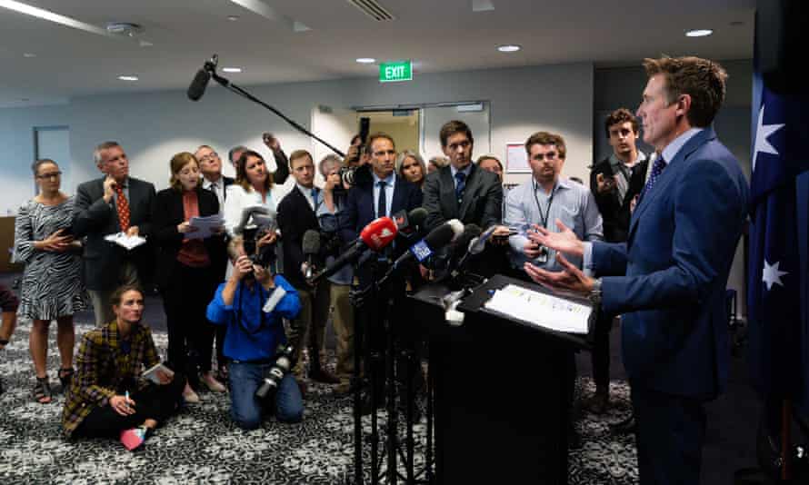 Australia’s attorney general Christian Porter addresses media in Perth to deny a historical rape allegation