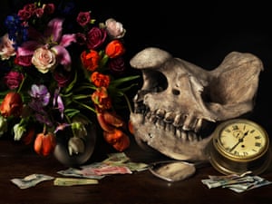 Black Rhino skull with flowers