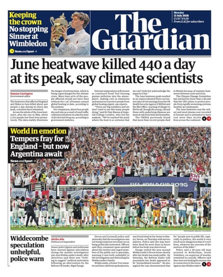 Front page of the Guardian 3 July 2026