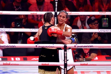 Katie Taylor and Amanda Serrano embrace after Friday night’s fight.