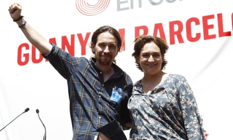Mayor of Barcelona Ada Colau and Pablo Iglesias of Podemos.