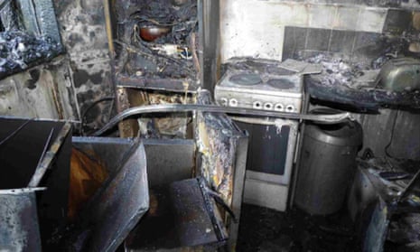 Fire-damaged flat in Grenfell Tower,  London