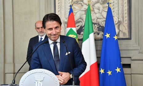 Giuseppe Conte addresses the media after a meeting with Italian president Sergio Mattarella in Rome on Thursday.