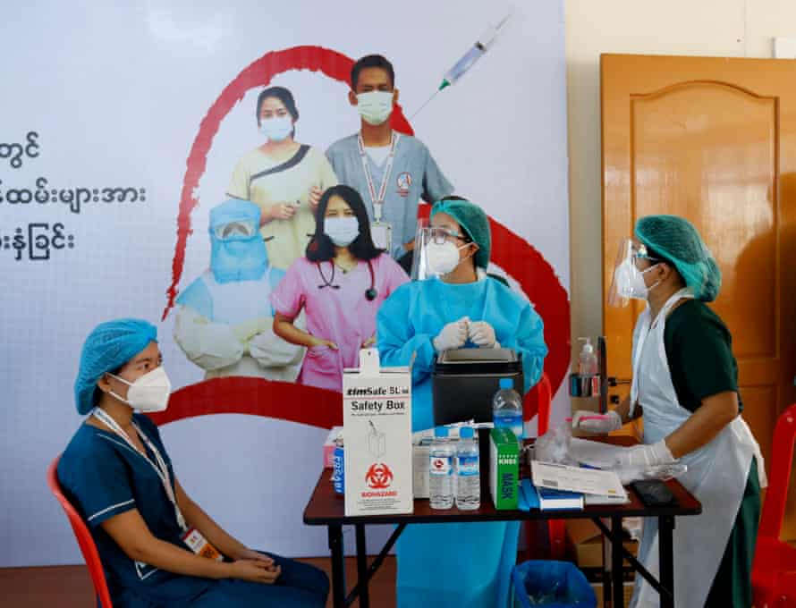 A Covid-19 vaccination site at the Ayeyarwady Foundation quarantine centre in Yangon, 27 January 2021