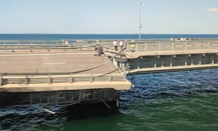 The Kerch Bridge was damaged by two explosions which temporarily halted road traffic to the occupied Crimean Peninsula.