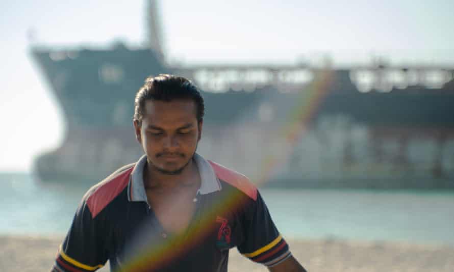 Monchand Sheikh, one of the five crew, on the beach at Umm Al Quwain.