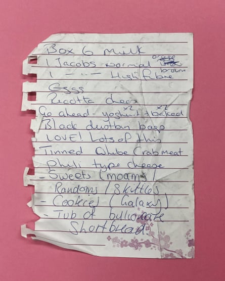 'SEES IT!  Lots of this' … a list found in Tesco in October 2019.