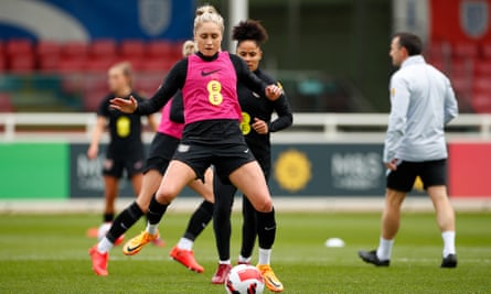 Steph Houghton of England looks to control the ball during England Women’s pre-Euro camp at St George’s Park on 30 May 2022 in Burton