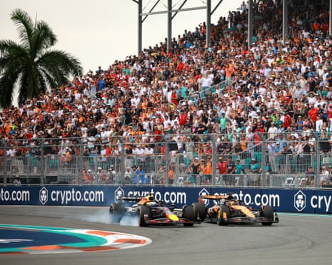 Max Verstappen and Oscar Piastri battle for track position in Miami.