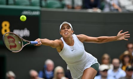 Madison Keys stretches to return a shot during her quarter-final loss to Aryna Sabalenka